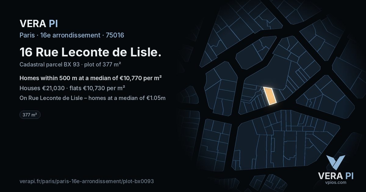 16 Rue Leconte de Lisle, 16e arrondissement at night – the plot lit, the parcels around coloured by the prices near them
