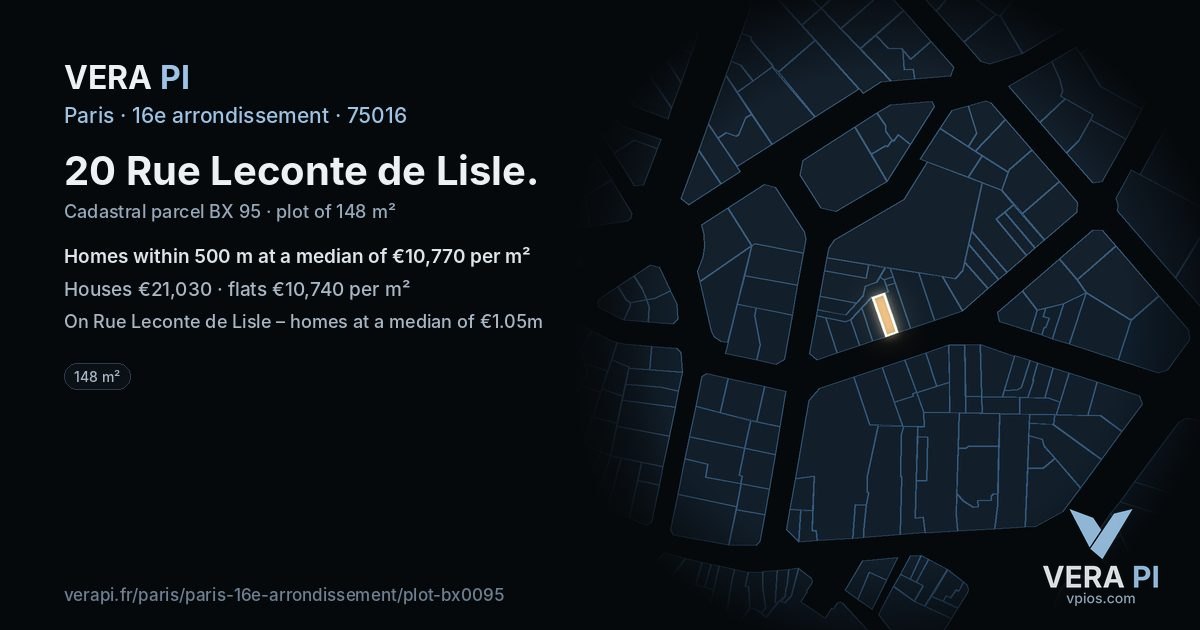 20 Rue Leconte de Lisle, 16e arrondissement at night – the plot lit, the parcels around coloured by the prices near them
