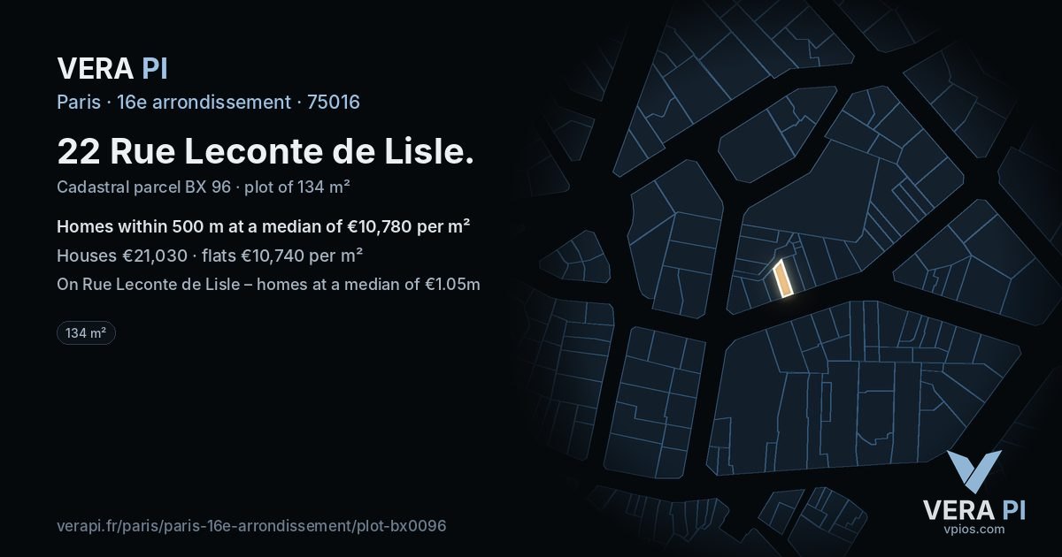 22 Rue Leconte de Lisle, 16e arrondissement at night – the plot lit, the parcels around coloured by the prices near them
