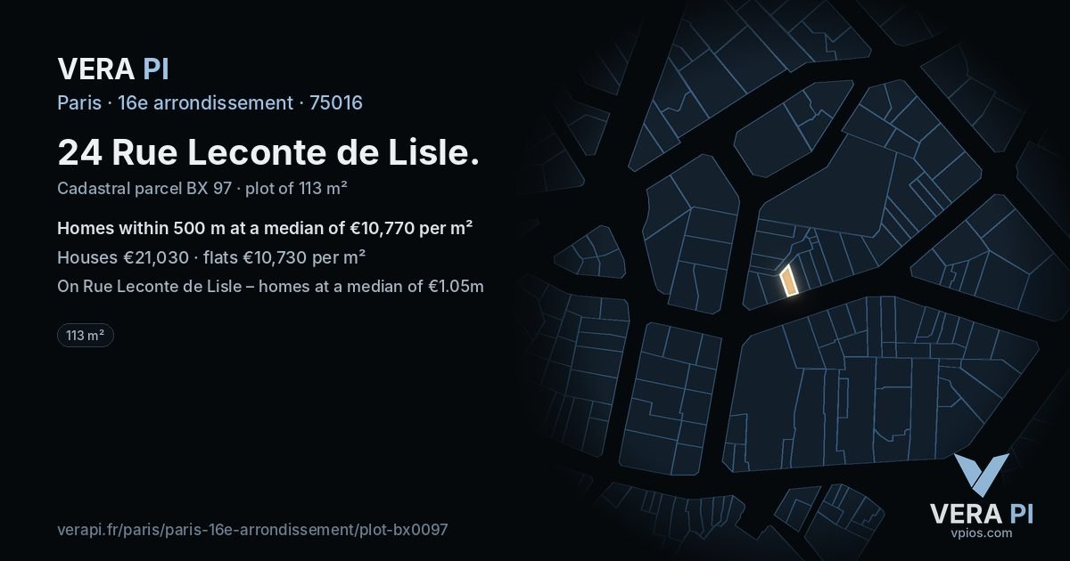 24 Rue Leconte de Lisle, 16e arrondissement at night – the plot lit, the parcels around coloured by the prices near them