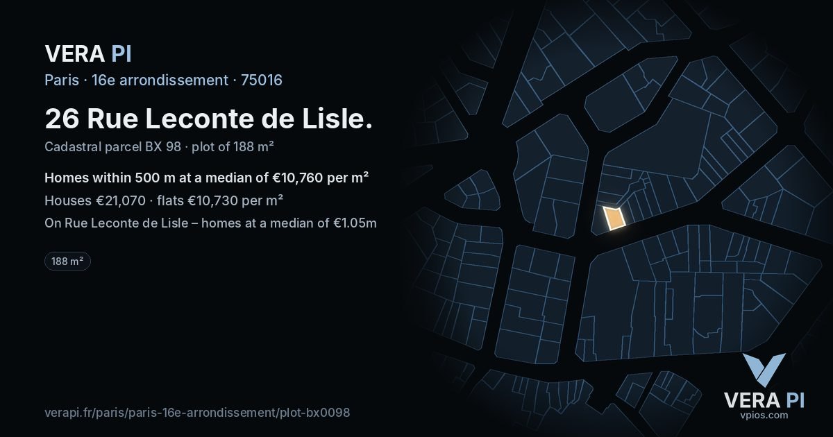 26 Rue Leconte de Lisle, 16e arrondissement at night – the plot lit, the parcels around coloured by the prices near them