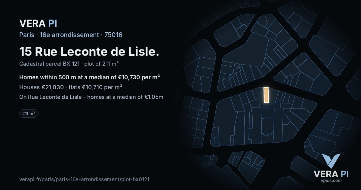 15 Rue Leconte de Lisle, 16e arrondissement at night – the plot lit, the parcels around coloured by the prices near them
