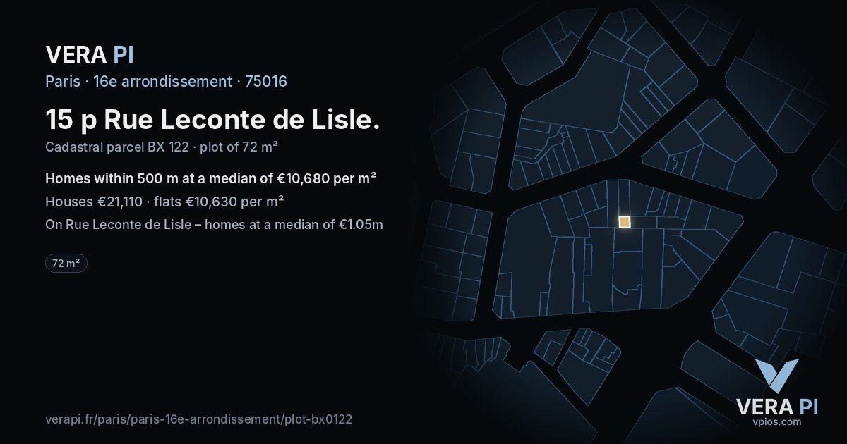 15 p Rue Leconte de Lisle, 16e arrondissement at night – the plot lit, the parcels around coloured by the prices near them