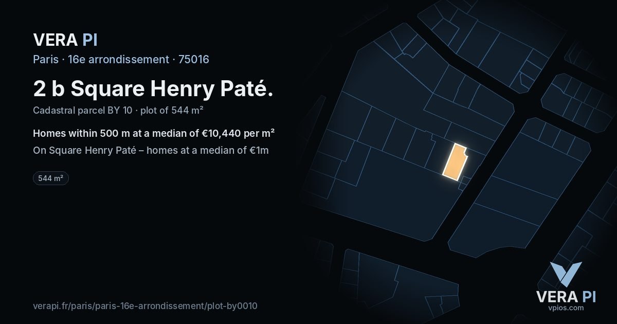 2 b Square Henry Paté, 16e arrondissement at night – the plot lit, the parcels around coloured by the prices near them