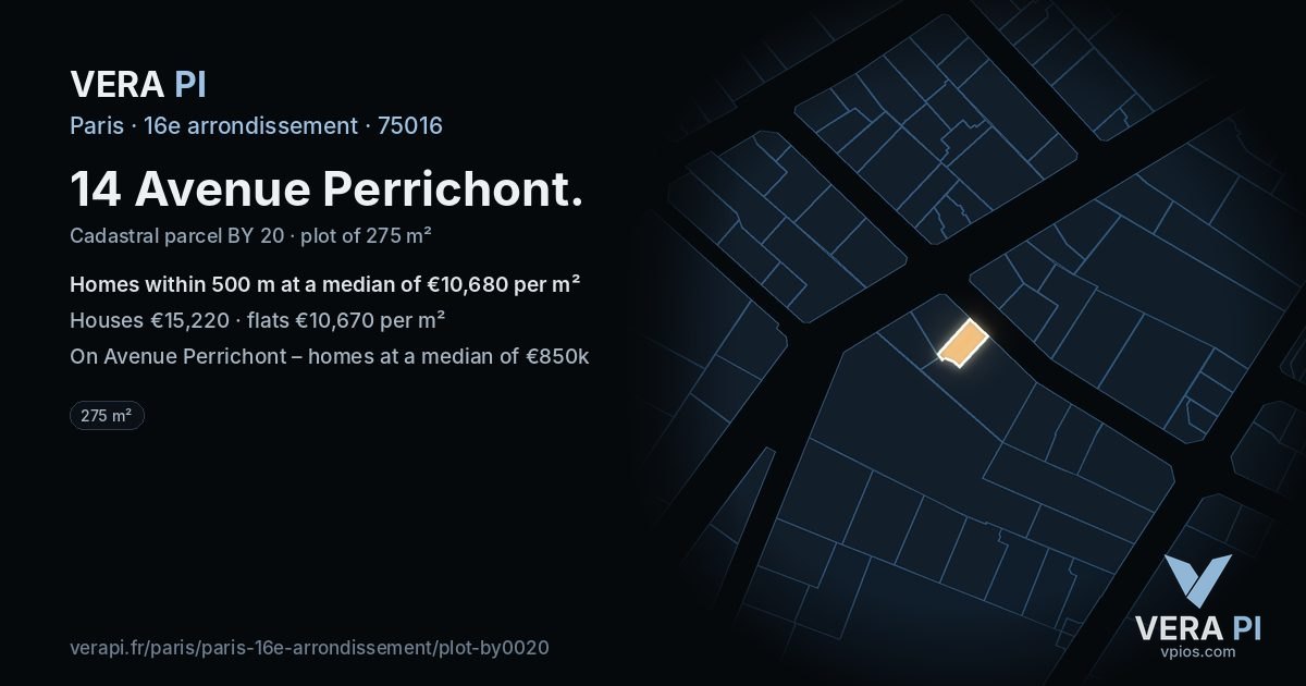 14 Avenue Perrichont, 16e arrondissement at night – the plot lit, the parcels around coloured by the prices near them