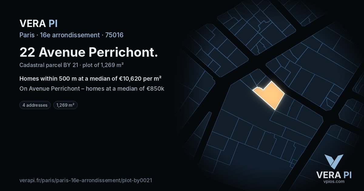 22 Avenue Perrichont, 16e arrondissement at night – the plot lit, the parcels around coloured by the prices near them
