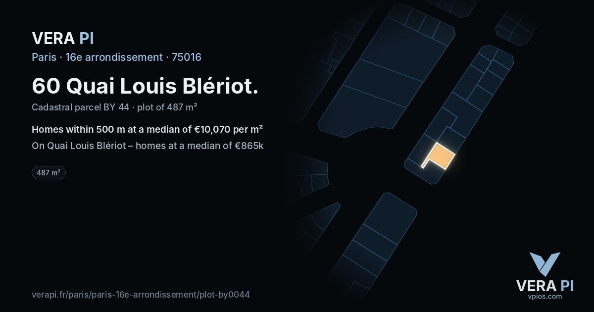 60 Quai Louis Blériot, 16e arrondissement at night – the plot lit, the parcels around coloured by the prices near them