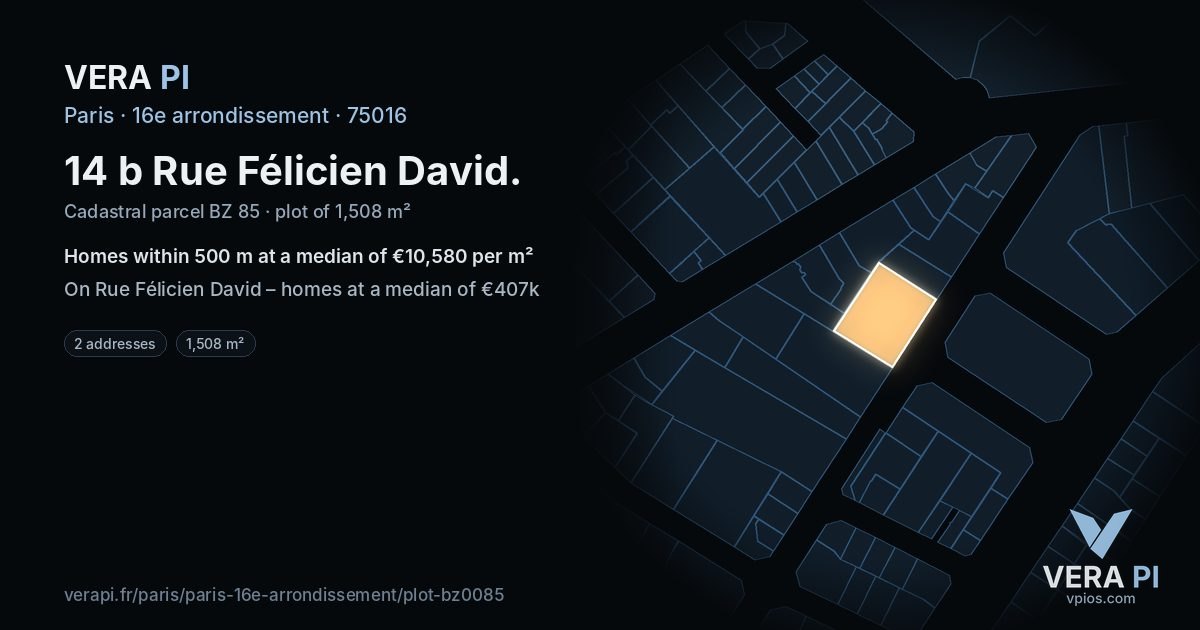 14 b Rue Félicien David, 16e arrondissement at night – the plot lit, the parcels around coloured by the prices near them