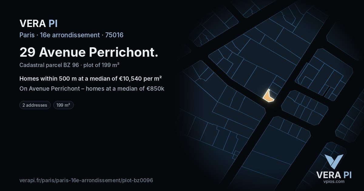 29 Avenue Perrichont, 16e arrondissement at night – the plot lit, the parcels around coloured by the prices near them