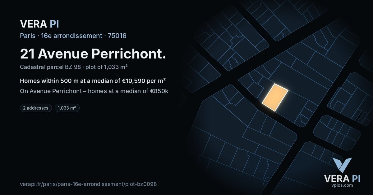 21 Avenue Perrichont, 16e arrondissement at night – the plot lit, the parcels around coloured by the prices near them