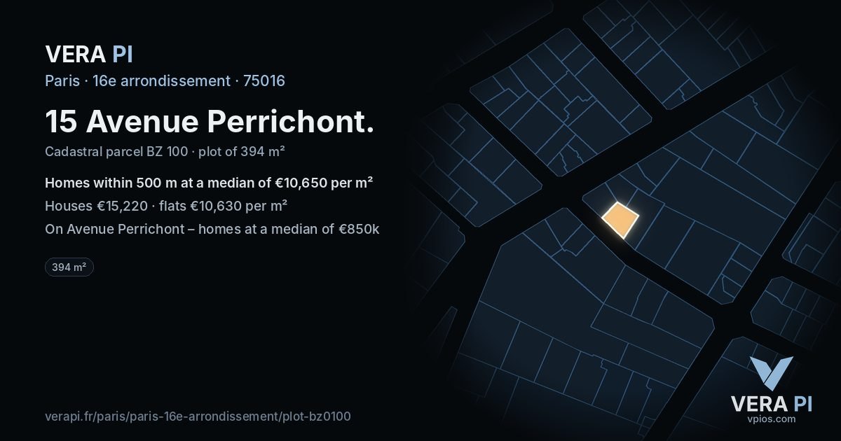 15 Avenue Perrichont, 16e arrondissement at night – the plot lit, the parcels around coloured by the prices near them