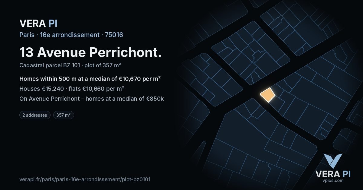 13 Avenue Perrichont, 16e arrondissement at night – the plot lit, the parcels around coloured by the prices near them