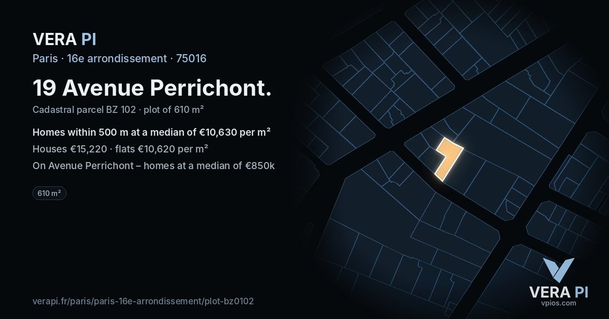 19 Avenue Perrichont, 16e arrondissement at night – the plot lit, the parcels around coloured by the prices near them