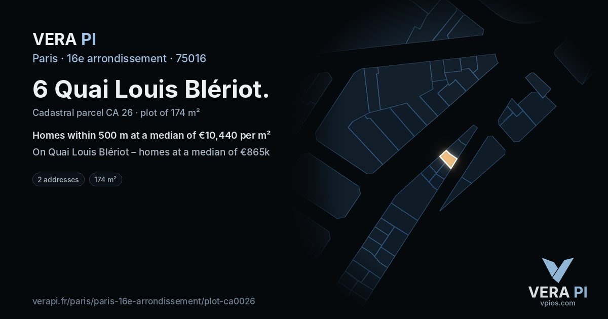6 Quai Louis Blériot, 16e arrondissement at night – the plot lit, the parcels around coloured by the prices near them