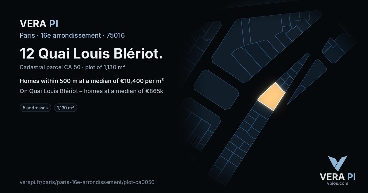 12 Quai Louis Blériot, 16e arrondissement at night – the plot lit, the parcels around coloured by the prices near them