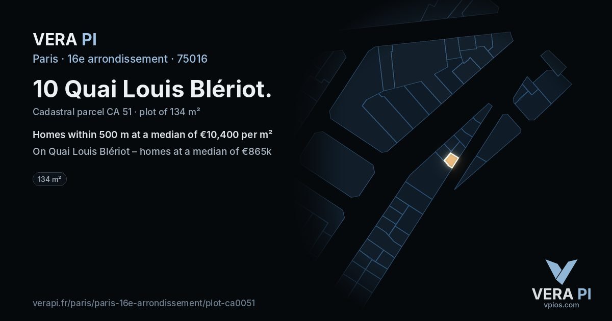 10 Quai Louis Blériot, 16e arrondissement at night – the plot lit, the parcels around coloured by the prices near them