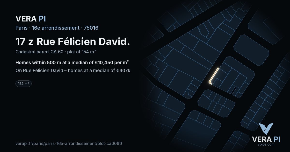 17 z Rue Félicien David, 16e arrondissement at night – the plot lit, the parcels around coloured by the prices near them