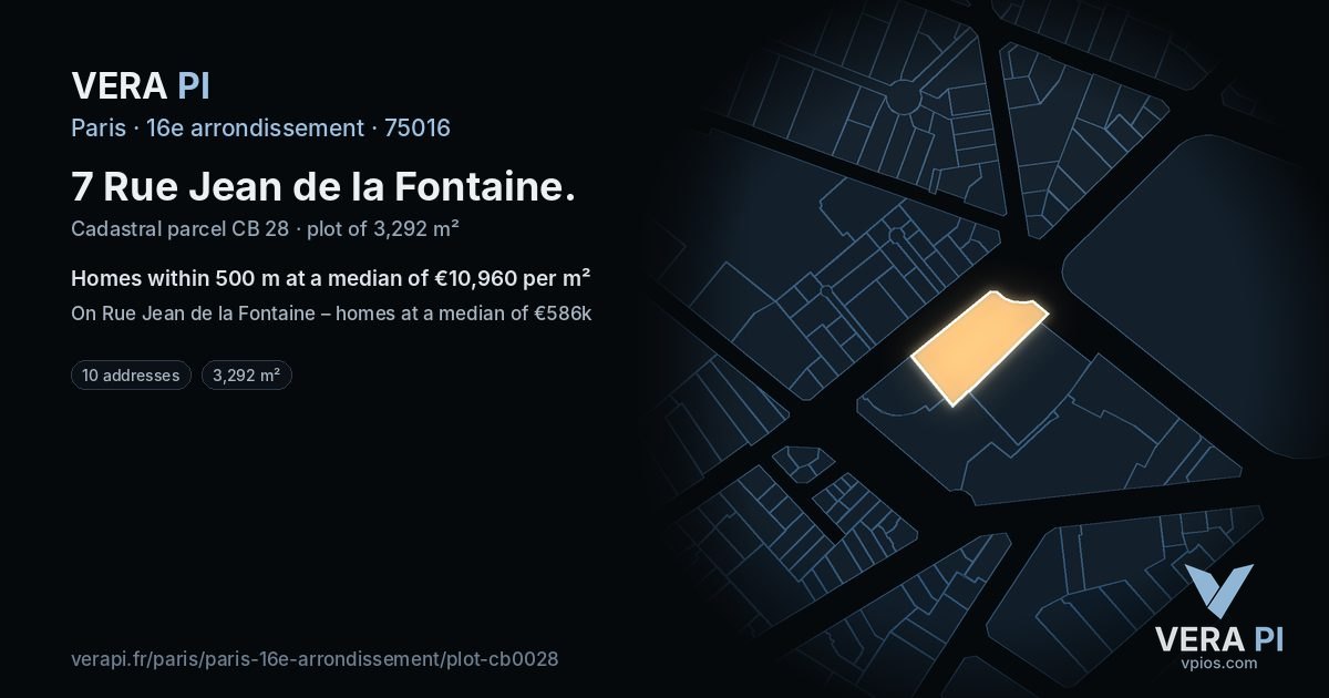 7 Rue Jean de la Fontaine, 16e arrondissement at night – the plot lit, the parcels around coloured by the prices near them