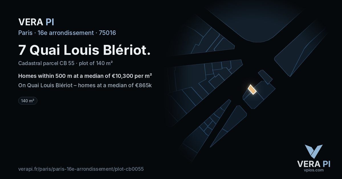 7 Quai Louis Blériot, 16e arrondissement at night – the plot lit, the parcels around coloured by the prices near them