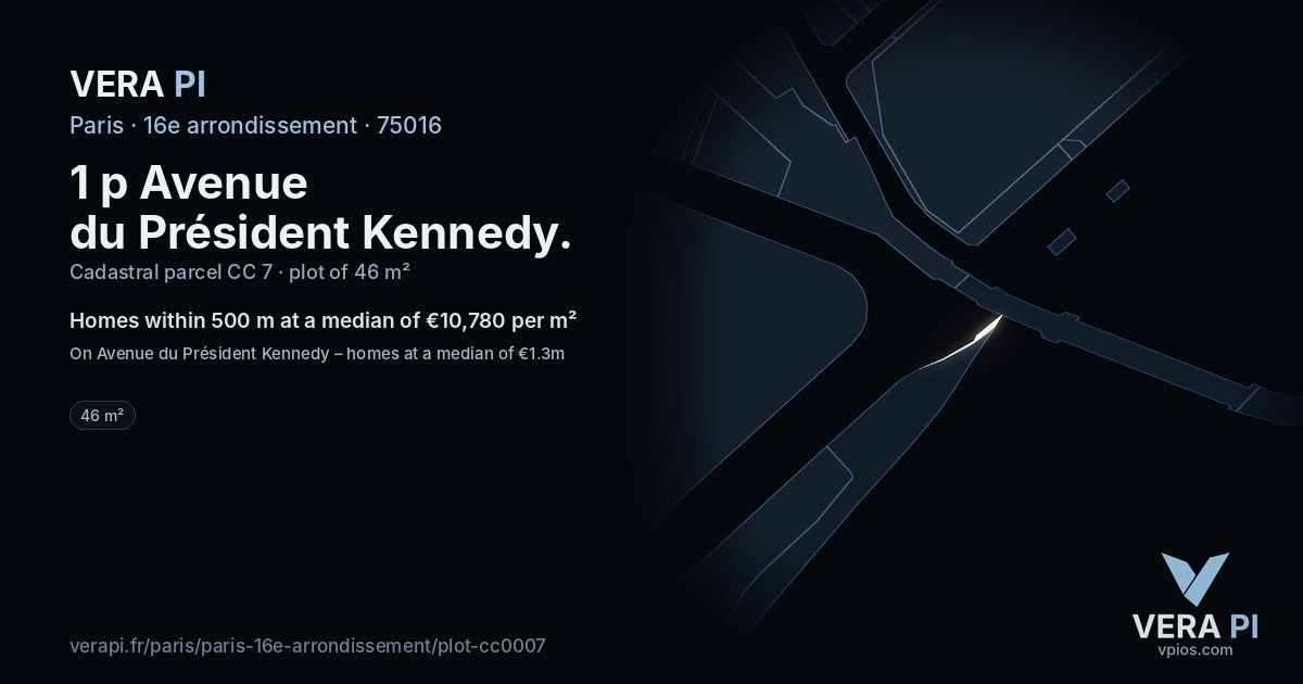 1 p Avenue du Président Kennedy, 16e arrondissement at night – the plot lit, the parcels around coloured by the prices near them