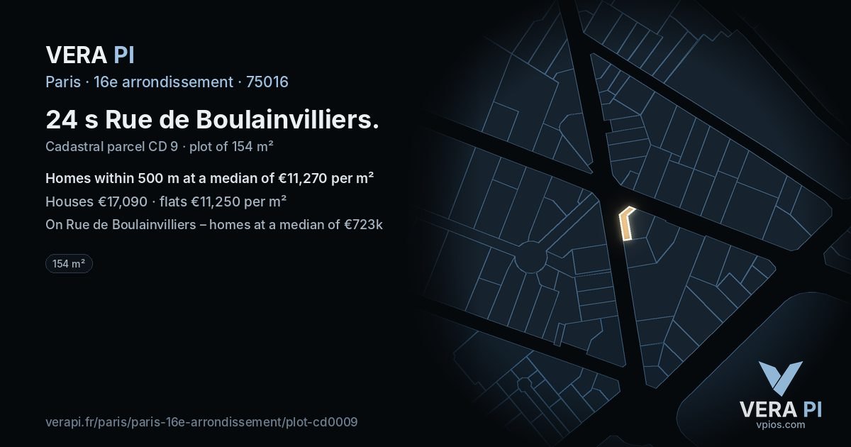 24 s Rue de Boulainvilliers, 16e arrondissement at night – the plot lit, the parcels around coloured by the prices near them