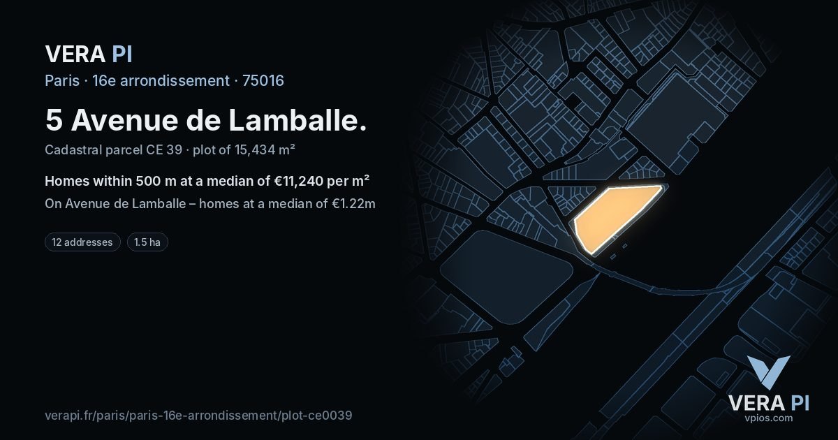 5 Avenue de Lamballe, 16e arrondissement at night – the plot lit, the parcels around coloured by the prices near them
