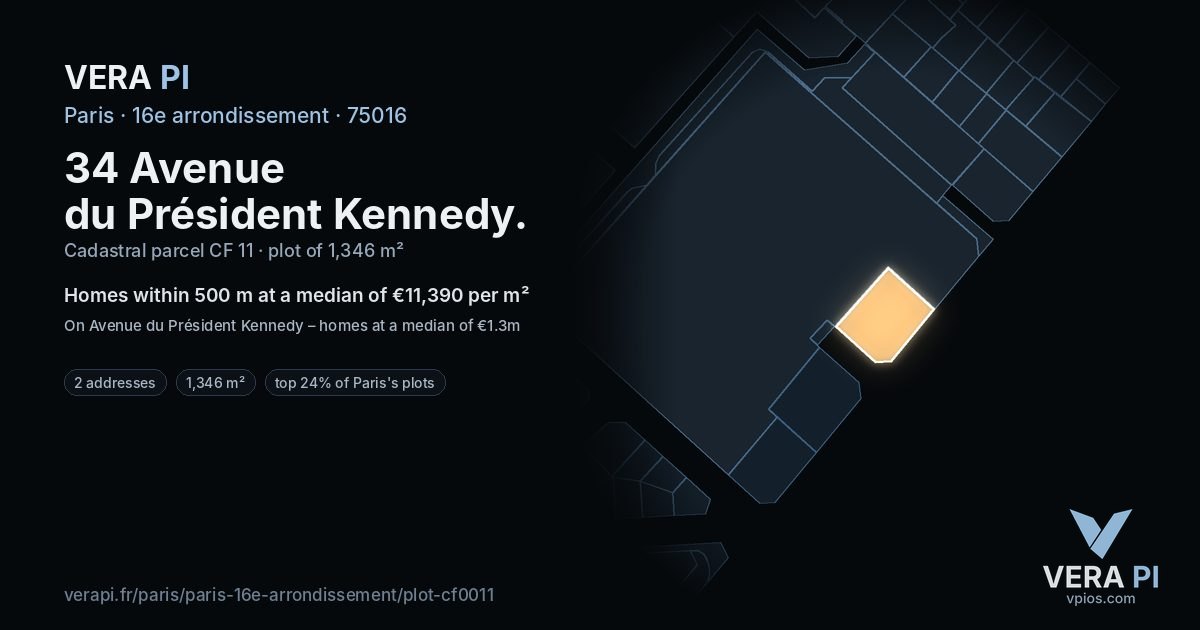34 Avenue du Président Kennedy, 16e arrondissement at night – the plot lit, the parcels around coloured by the prices near them
