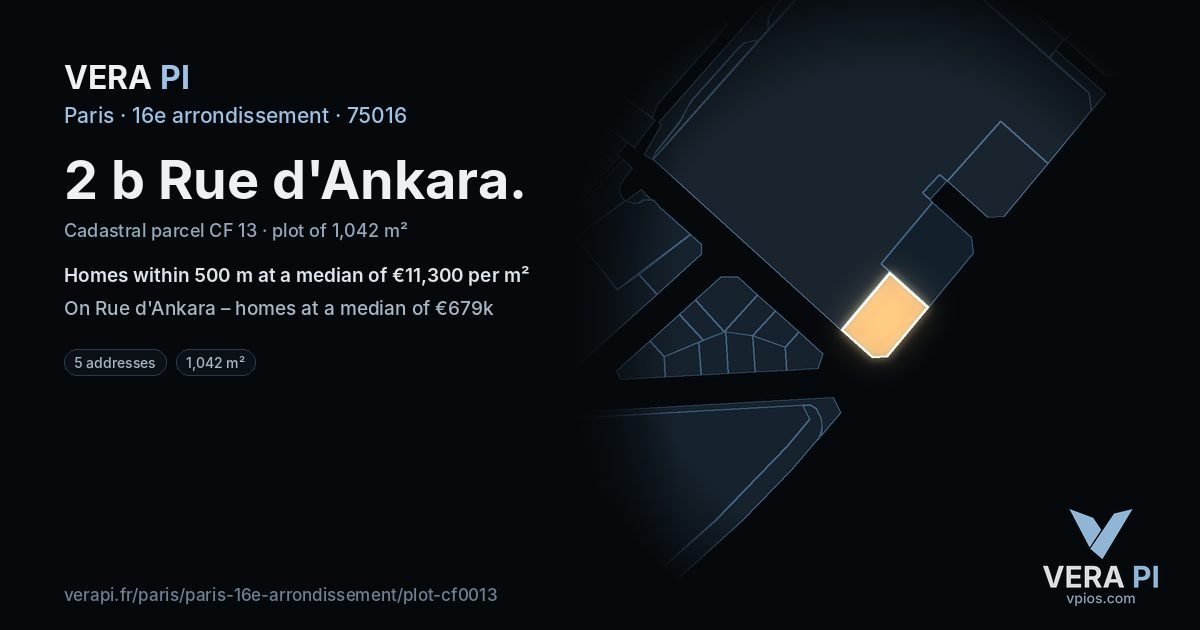 2 b Rue d'Ankara, 16e arrondissement at night – the plot lit, the parcels around coloured by the prices near them