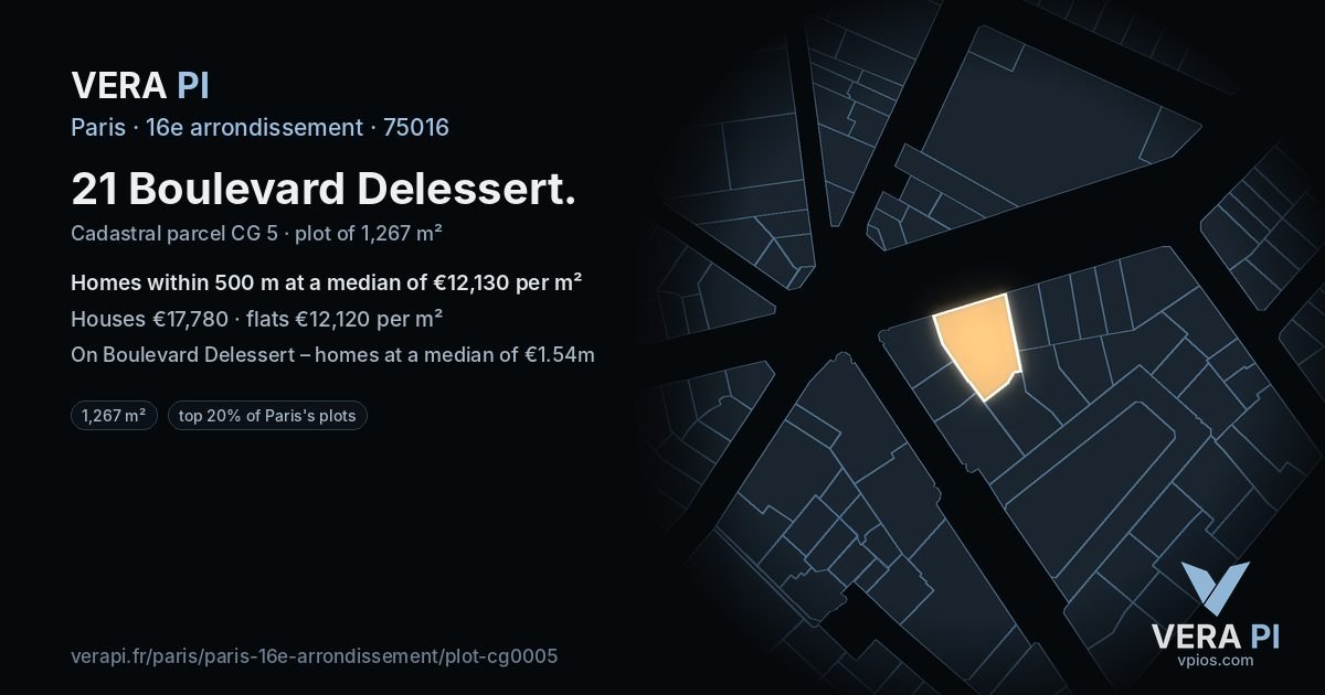 21 Boulevard Delessert, 16e arrondissement at night – the plot lit, the parcels around coloured by the prices near them