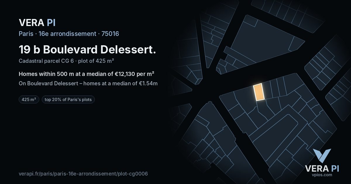 19 b Boulevard Delessert, 16e arrondissement at night – the plot lit, the parcels around coloured by the prices near them