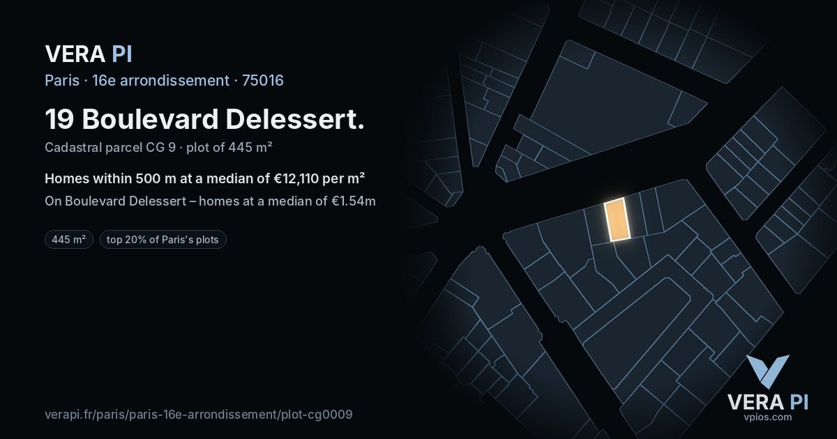 19 Boulevard Delessert, 16e arrondissement at night – the plot lit, the parcels around coloured by the prices near them