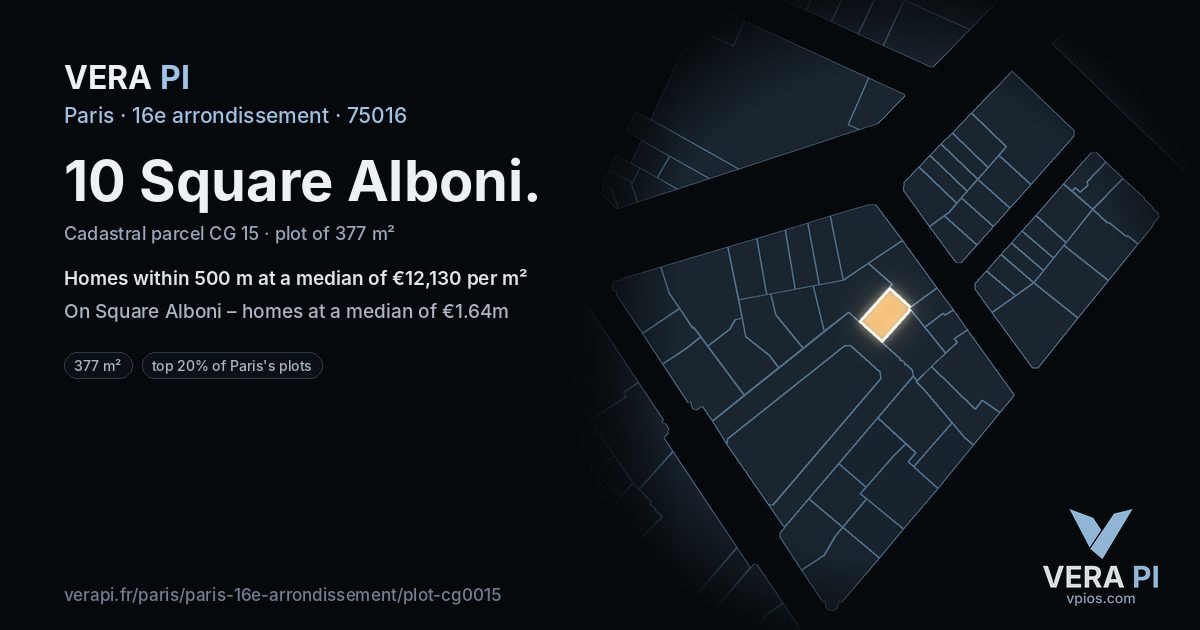 10 Square Alboni, 16e arrondissement at night – the plot lit, the parcels around coloured by the prices near them
