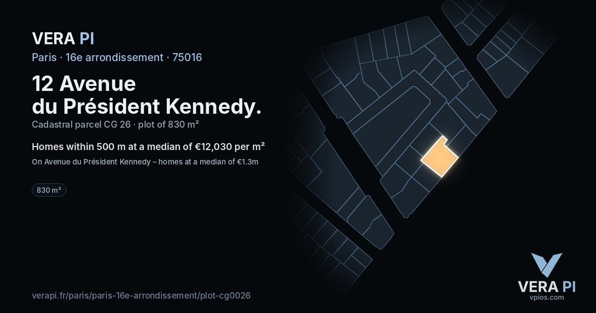 12 Avenue du Président Kennedy, 16e arrondissement at night – the plot lit, the parcels around coloured by the prices near them