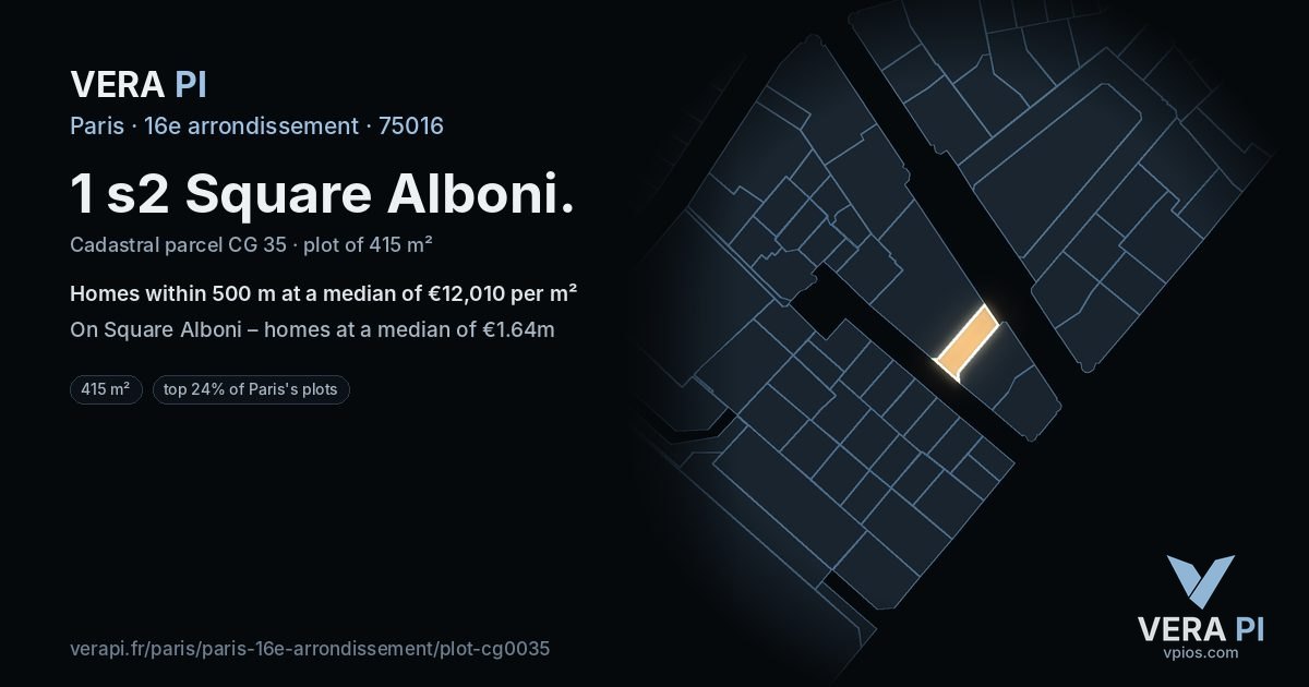 1 s2 Square Alboni, 16e arrondissement at night – the plot lit, the parcels around coloured by the prices near them