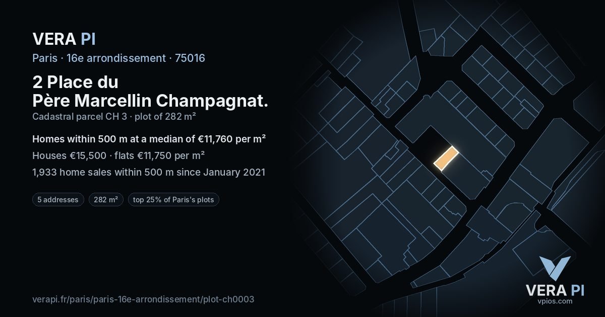 2 Place du Père Marcellin Champagnat, 16e arrondissement at night – the plot lit, the parcels around coloured by the prices near them