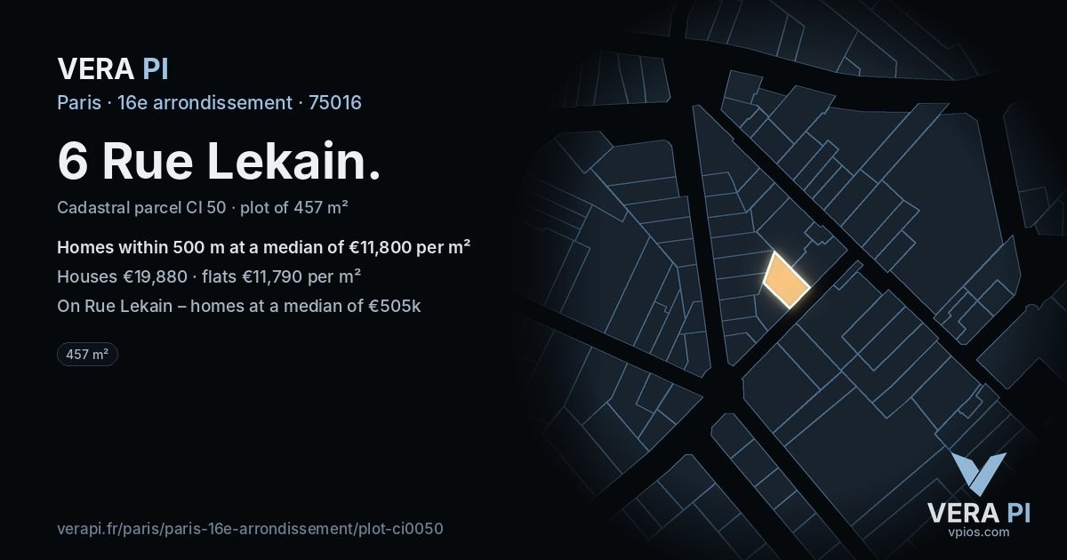 6 Rue Lekain, 16e arrondissement at night – the plot lit, the parcels around coloured by the prices near them