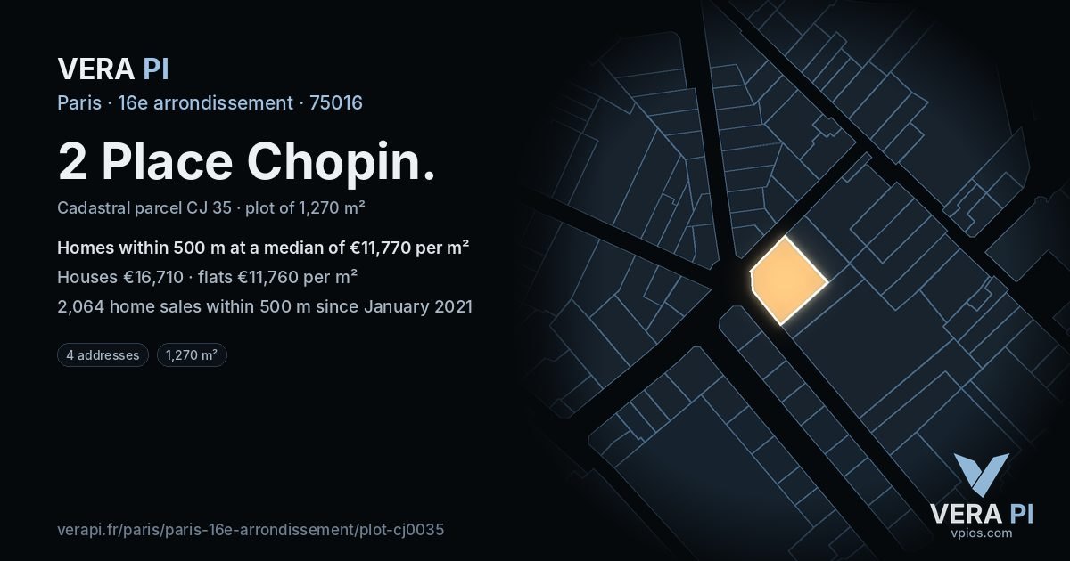 2 Place Chopin, 16e arrondissement at night – the plot lit, the parcels around coloured by the prices near them