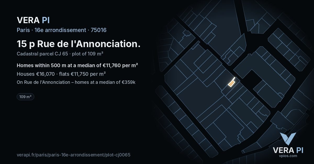 15 p Rue de l'Annonciation, 16e arrondissement at night – the plot lit, the parcels around coloured by the prices near them