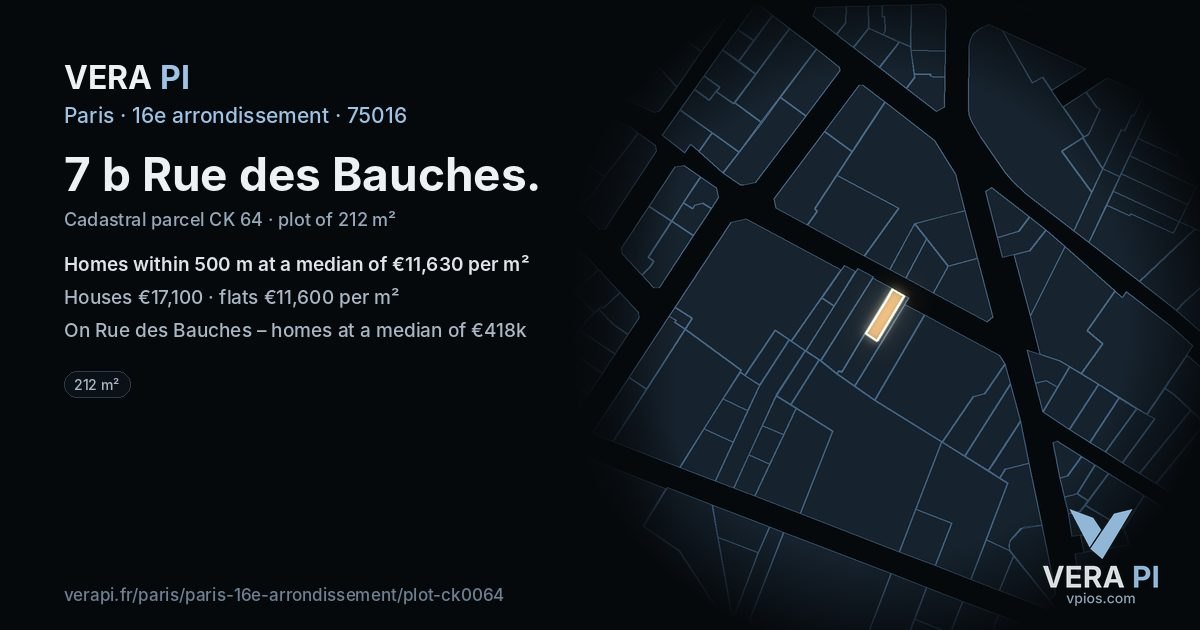 7 b Rue des Bauches, 16e arrondissement at night – the plot lit, the parcels around coloured by the prices near them