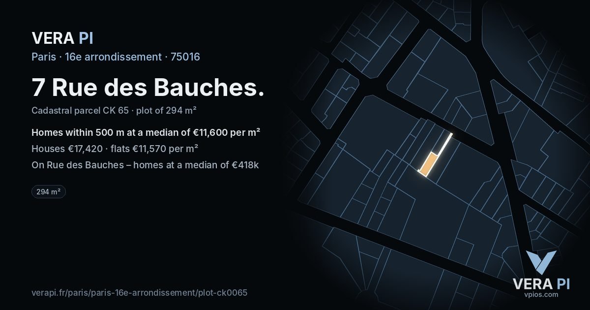 7 Rue des Bauches, 16e arrondissement at night – the plot lit, the parcels around coloured by the prices near them