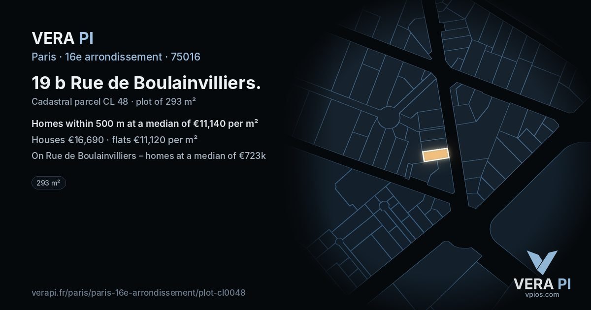 19 b Rue de Boulainvilliers, 16e arrondissement at night – the plot lit, the parcels around coloured by the prices near them