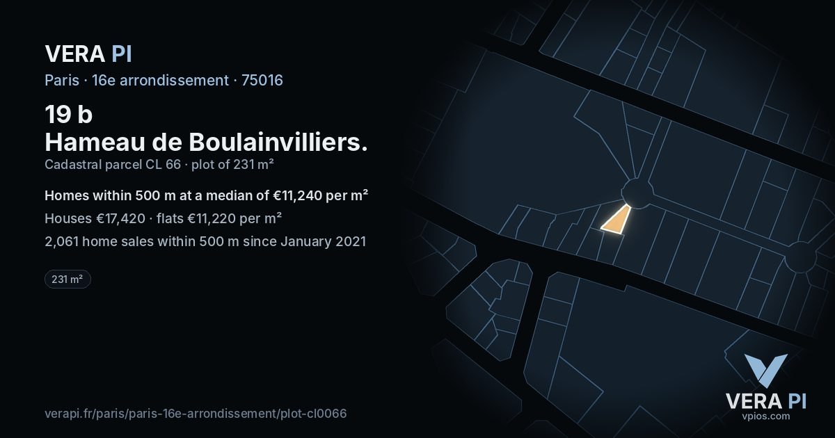19 b Hameau de Boulainvilliers, 16e arrondissement at night – the plot lit, the parcels around coloured by the prices near them