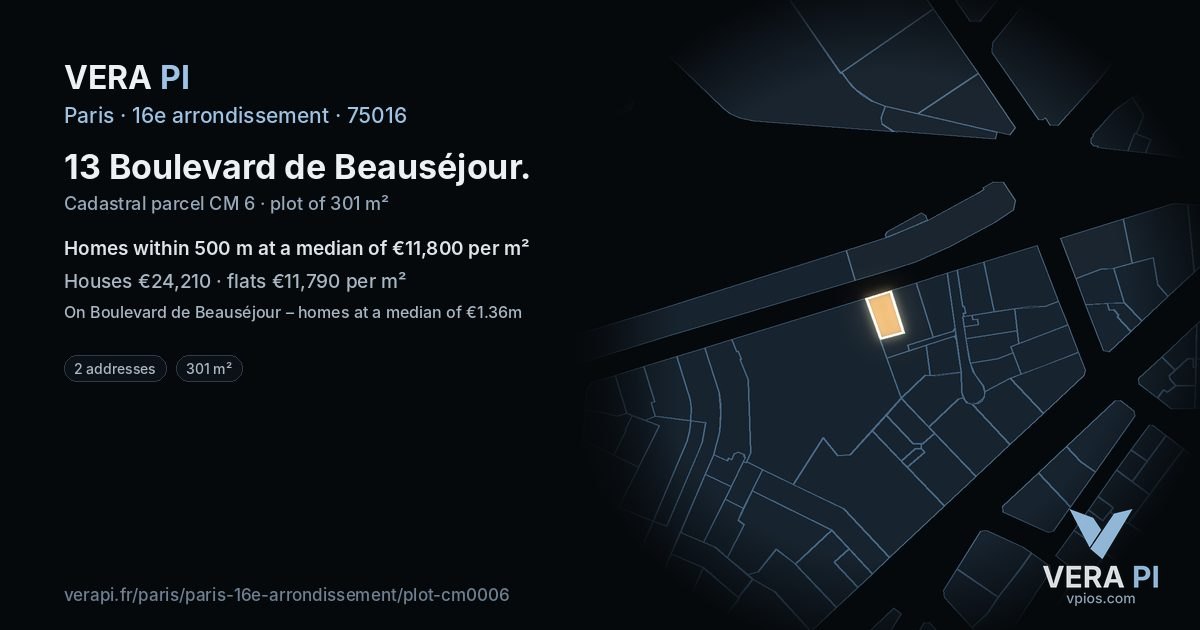 13 Boulevard de Beauséjour, 16e arrondissement at night – the plot lit, the parcels around coloured by the prices near them