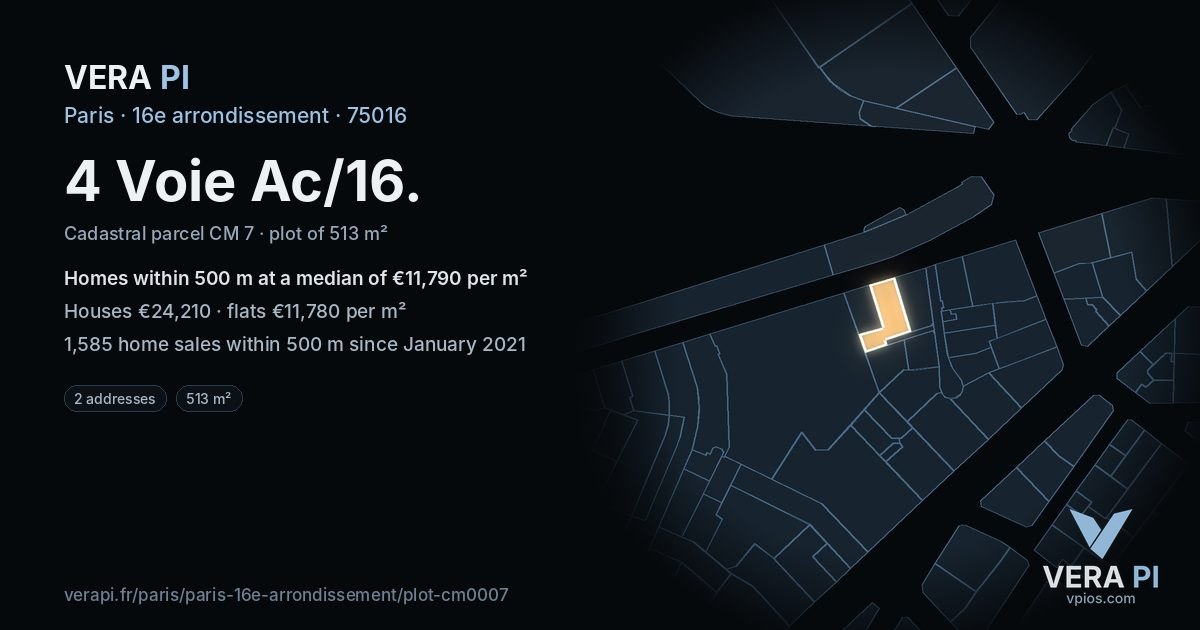 4 Voie Ac/16, 16e arrondissement at night – the plot lit, the parcels around coloured by the prices near them