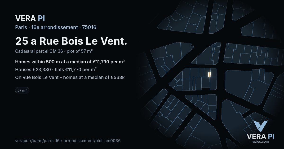 25 a Rue Bois Le Vent, 16e arrondissement at night – the plot lit, the parcels around coloured by the prices near them