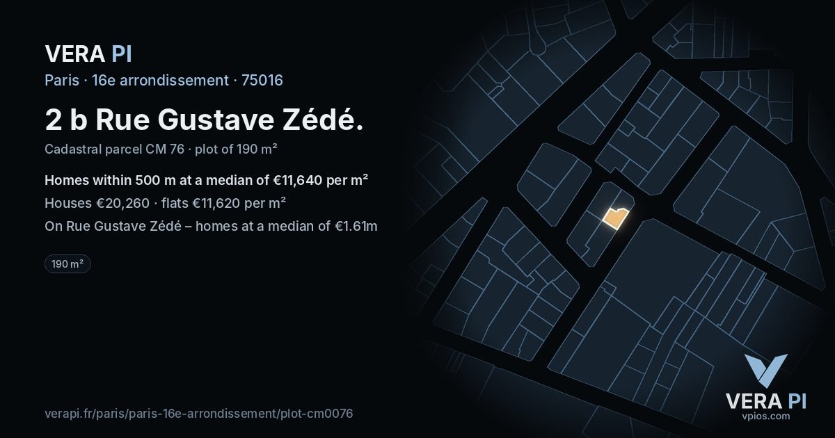 2 b Rue Gustave Zédé, 16e arrondissement at night – the plot lit, the parcels around coloured by the prices near them
