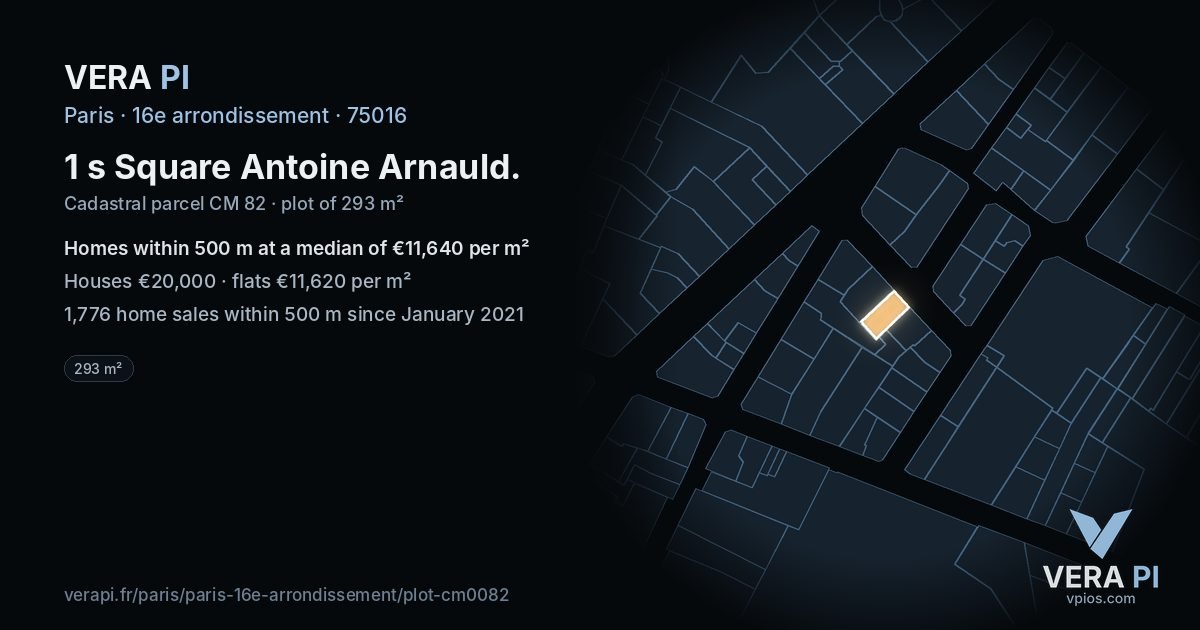 1 s Square Antoine Arnauld, 16e arrondissement at night – the plot lit, the parcels around coloured by the prices near them