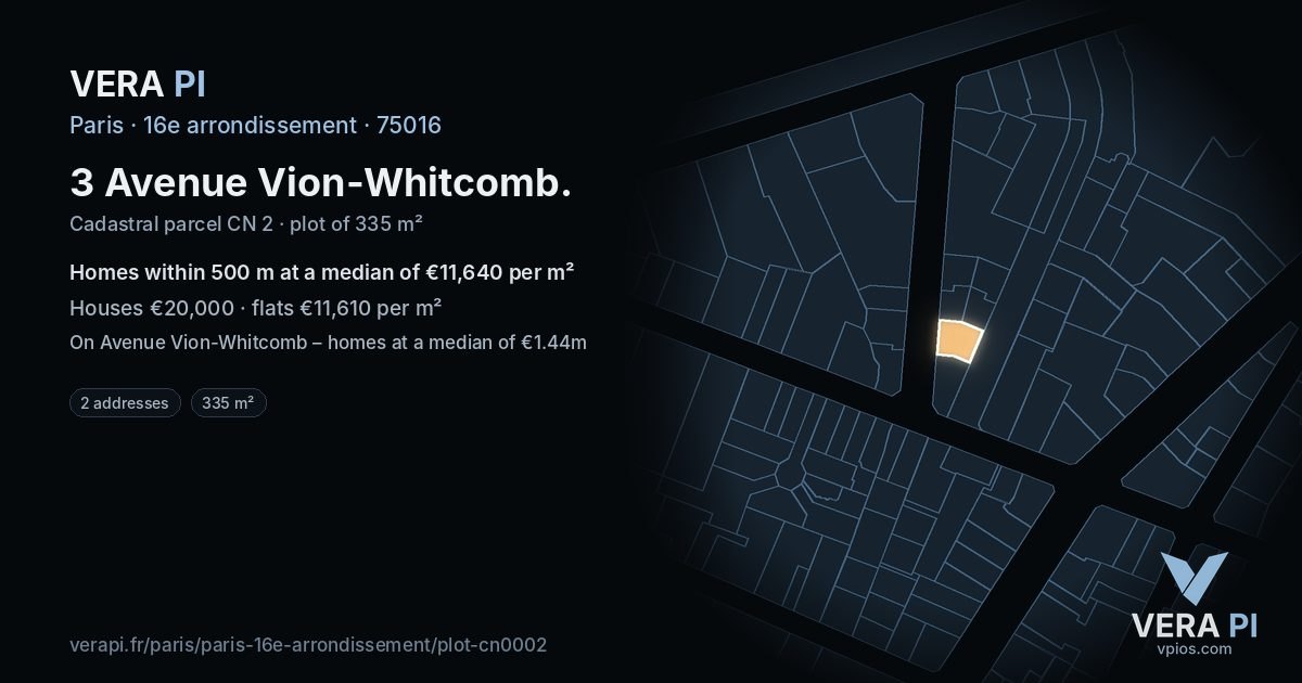 3 Avenue Vion-Whitcomb, 16e arrondissement at night – the plot lit, the parcels around coloured by the prices near them