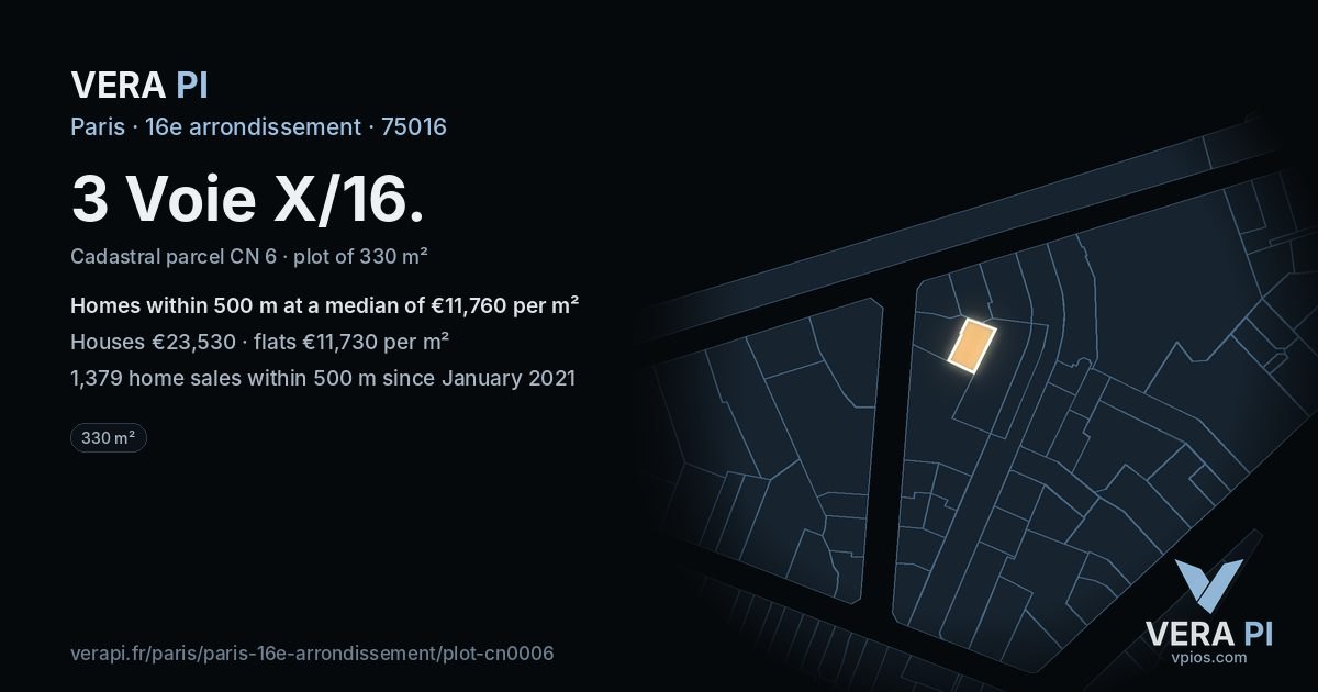 3 Voie X/16, 16e arrondissement at night – the plot lit, the parcels around coloured by the prices near them