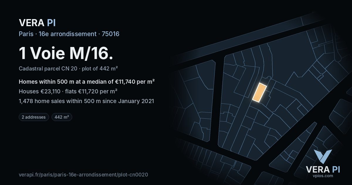 1 Voie M/16, 16e arrondissement at night – the plot lit, the parcels around coloured by the prices near them